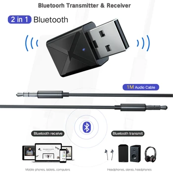 3,5 mm Aux Audio USB Adaptér Bluetooth 5.0 Vysielač, Prijímač Bezdrôtovej Bluetooth Adaptér Pre Auto Headset USB Vysielač TV