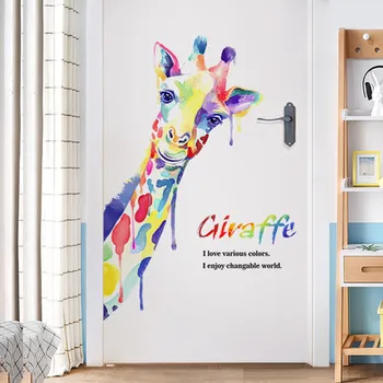 DIY Umelecké Žirafa Dvere Samolepky PVC Nálepky na Stenu Zvierat Kreatívne Maľby na Obývacia Izba, Spálňa Wall Art Plagát