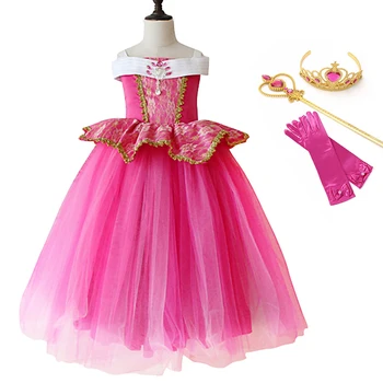 Dievčatá Princezná Šaty Aurore Šípková Ruženka Cosplay Kostým Efektné Šaty Dievča Halloween Party Guľové Šaty Deti Kvetinový Oblečenie