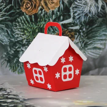 LBSISI Život 20pcs Vianočný Dom Candy Box Red Malé Svadobné Cookie Obaly Boxy S Rukou