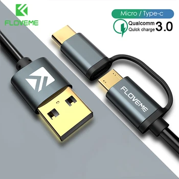 FLOVEME QC3.0 USB nabíjací Kábel Typu C Kábel pre iPhone X Xs Max 2 v 1, USB, C Rýchle Nabíjanie Kábel Micro USB Kábel pre Telefón