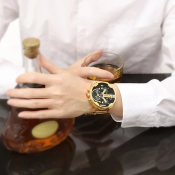 CAGARNY Značky Luxusné Hodinky Mužov Zlato Oceľ Náramok na Zápästie Quartz Hodinky Kvalitné Muž náramkové hodinky Módnej Značky NATATE