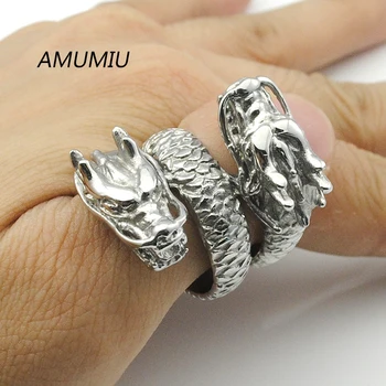 AMUMIU Dragon Prstene Pre Mužov Klasicky Punk Rock Biker Šperky Dvojité Hlavu Otočiť HZR038