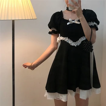 Dievča je nové francúzsky bowknot čipky obväz lístkového rukáv palác retro slim japonský štýl mori dievča šaty jurk