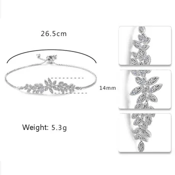 Trendy Zirconia Crystal Silver farba rastlín Leaf Nastaviteľné Náramok Vysoko Kvalitné Šperky Pre Ženy, Svadobné Party Darčeky S-l0063