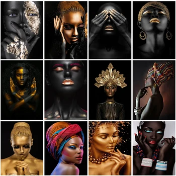 Africké Umenie Čiernej a Zlatej Žena Plátno Maľovaní Plagátov A Vytlačí Škandinávskych Wall Art Obrázky Pre Obývacia Izba Dekor Cuadros