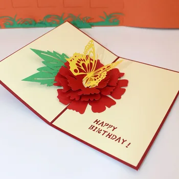 3D Happy Birthday, Motýľ V Láske s Kvetmi Papier Pozvanie Pohľadnice, Pohľadnice Valentína Priateľku, Darček