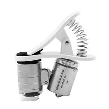 60X Univerzálne LED Mobilný Telefón Lupa Mikroskop Makro Objektív Optický Zoom S Mikro Kamera Klip Optický Prístroj s Bag