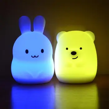 Nová 7 Farieb Medveď Zajaca LED USB Zvierat Nočné Svetlo Silikónové Mäkké Cartoon Detí, Detské Škôlky, Lampa led Nočné Svetlo