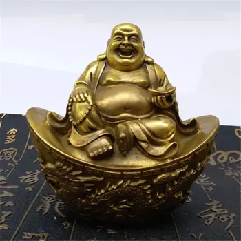 Čínsky Medi Bohatstvo YuanBao Šťastný Smiech Maitreya Budha Dragon Phoenix Socha