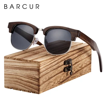 BARCUR Dreva slnečné Okuliare Bambusové Drevo Slnečné okuliare Oculos UV 400 Okuliare