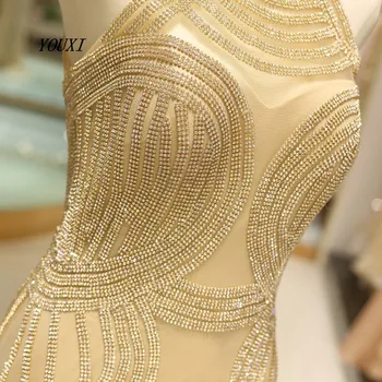 YOUXI Nádherná Morská víla Večerné Šaty 2020 Gold Crystal Lištovanie Abendhttpder Lang Formálne Šaty