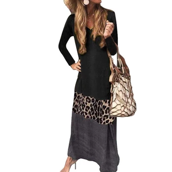 Dámske sexy šitie farba troch-dimenzionální zmysel šaty módne leopardí vzor žien dlhá sukňa nakupovanie spolu bežné