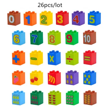 26PCS Vysokej Tehál 2*2 Čísla anglický Aphabet Písmená Veľké Stavebné Bloky pre Deti Vzdelávania Učebné pomôcky Hračky Kompatibilné