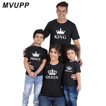 Kráľ, kráľovná, princ, princezná oblečenie zodpovedajúce oblečenie tričko pre rodiny, otec, matka, dcéra, syn, otec vzhľad a ma baby šaty