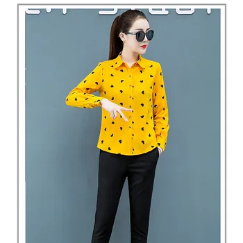 Jeseň 2020Long Rukáv Šifón, Blúzky, kórejský Bežné Ženy Streetwear Košele Elegantné Office Tričko Plus Veľkosť Dámy Tlač Láska Top