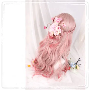 65 cm Lolita Parochňu Syntetické Harajuku Sladké Roztomilý Ružový Gradient Syntetické Farby žiaruvzdorné Dlhé Vlasy pre Dospelých Dievča Nastaviteľné