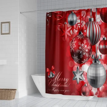 Červená slávnostné Vianočné závesné gule sprchový záves dovolenku kúpeľňa nepremokavé oblasť opony kúpeľňa opony