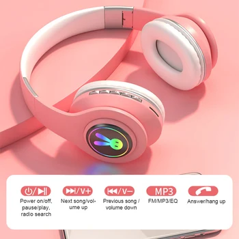 5.0 Bluetooth Headpset Roztomilý Malý Králik RGB LED Svetlo Dievča Deti Stereo Hudby Bezdrôtový Auscultadores s Mikrofónom pre xiao