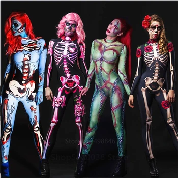 Halloween Kostýmy pre Ženy Strašidelné Upír Cosplay Jumpsuit Ženy Horor Kostra Fantázie Kombinézu Karneval Party Flexibilné Oblečenie