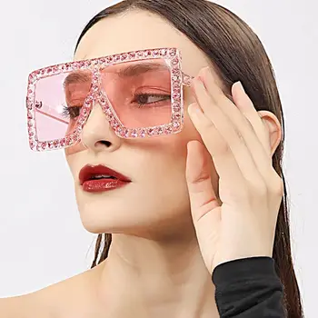 2020 Námestí Farebné Diamond Nadrozmerné Okuliare Ženy Veľký Rám Vintage Luxusné Crystal Slnečné Okuliare Drahokamu Odtiene UV400