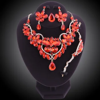 Luxusné Crystal Drahokamu Kvetina Náhrdelník Náramok, Náušnice, Prsteň Pre Ženy, Svadobné Svadobné Šperky Sady 5 Farieb