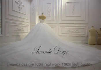Amanda Dizajn vestido de novia manga larga bez Ramienok Čipky Nášivka Opuchnuté plesové Šaty, Svadobné Šaty