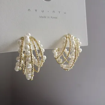 Rongho Nové Geometrické arc Ručné Pearl náušnice pre ženy vyhlásenie brincos Hiphop šperky crystal náušnice bijoux 2019