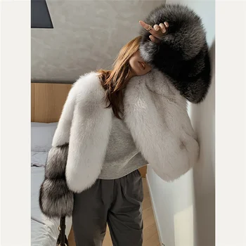 FURSARCAR 2020 Nové Módne Celej Koži Zimné dámske Bundy Prírodné Reálne Silver Fox Kožušinový Kabát Krátky Pravé Kožušiny Outwear