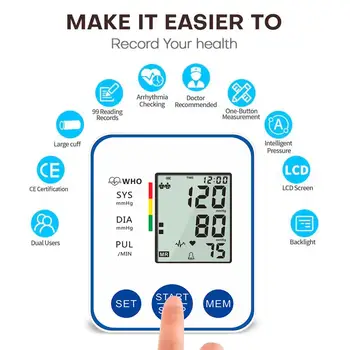 Automatický Digitálny Monitor Krvného Tlaku Hornej končatiny, LCD Monitory Krvného Tlaku s Veľkými Putá Domov BP Srdcovej frekvencie Pulzu Meter
