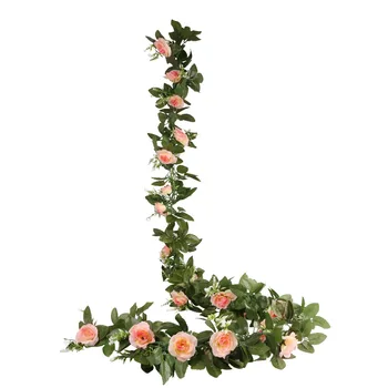 2.4 M Umelý Kvet Garland Hodváb Rose Viniča Nástenné Závesné Ratanové Kvety Falošné Rastliny Listy Garland Romantické Svadobné Dekorácie