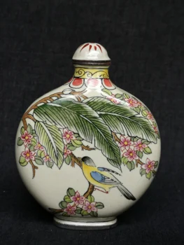 YIZHU CULTUER UMELECKÉ Zbierky Vintage umenie Čínskej Cloisonne Maľba Kvetov a Vtákov Obrázok šnupavý tabak Fľaša Dekorácie