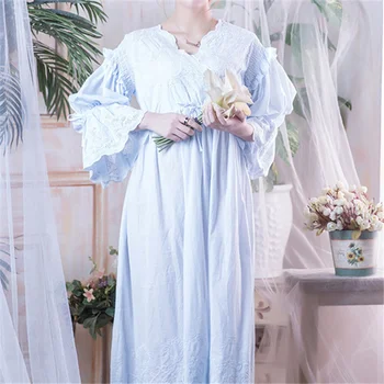 Viktoriánskej Nightgowns Sleepshirts Vintage Sleepwear Ženy Odev Dlhý Rukáv Vysoký Pás-Belted Noc Maxi Šaty Plus Veľkosť T282