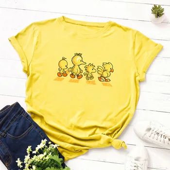Letné Žlté Kačice Tlač Ženy T-shirt Pevné O-Krku Žena T Shirt Bežné Harajuku Topy Dievča Tee Camiseta Mujer