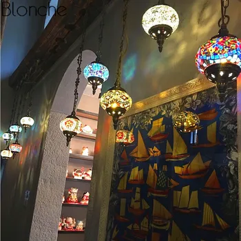 Stredomorský Štýl Dekorácie Prívesok Svetlá Vitráže Lampy Svietidlá Turecký Vintage Svietidlo Obývacia Izba Domova