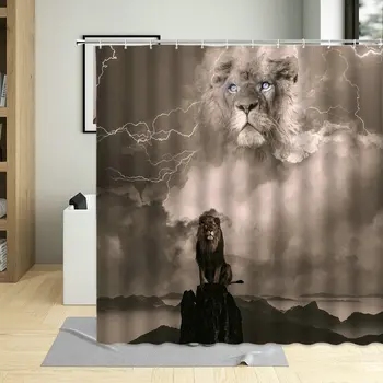 Afrika voľne Žijúcich Zvierat, Kúpeľňa Decor Kráľ Lesa 3D Lev Tvorivé Tiger Gepard Vzor Sprchový Záves Zavesenie Záclon