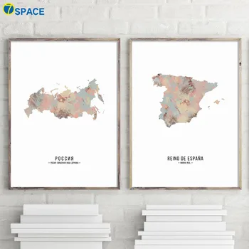 Francúzsko Španielsko Rusko, Austrália Vlastné Mapy Sveta Nordic Plagáty A Tlačí Na Steny Umelecké Plátno Na Maľovanie Obrazov Na Stenu Pre Obývacia Izba