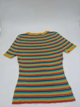 Dievčatá Rainbow Pruhovaný Sveter Ženy Pletené Plodín, Topy, Svetre 2020 Lete Streetwear Ženy Knitwear Tee Košele