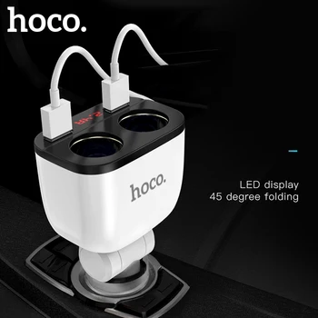 HOCO 3.1 Duálny USB Nabíjačka do Auta LED Displej 160W 2 zapaľovači Rýchle Nabíjanie Nabíjací kábel do Auta Splitter Pripojte Napájací Adaptér pre Telefón
