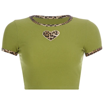 IAMHOTTY Letné Krátke Sleeve T Shirt Ženy Bežné Patchwork Leopard Základné Bavlna Tee Tričko Femme Fashion Street T-shirt Laides