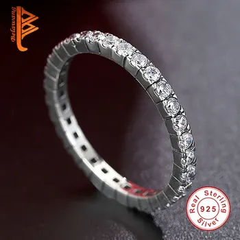 BELAWANG Klasické 925 Sterling Silver Kruhu Jasné, CZ Geometrické Prst Prstene pre Ženy, Svadobné Šperky Valentína Darček