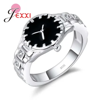 Móda Micro Bielymi Zirkónmi Black Watch Prst Krúžky 925 Sterling Silver Šperky pre Ženy Zapojenie & Svadbu