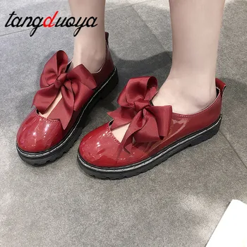 Lolita Topánky luk červená čierna ružové topánky dievča Japonskej Školy Topánky Študent Jednotné Obleky, Topánky bytov topánky ženy zapatos de mujer
