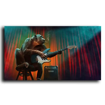 Legrační Opice Hrať na Gitaru Plagát Maliarske Plátno Tlačiť Wall Art Cuadros Zvierat Obrázok Nástenné Plátno Dekor pre Obývacia Izba bez rámu