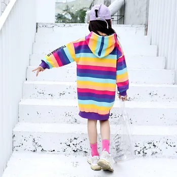 Dospievajúce dievča Mikina 2020 Jeseň Rainbow Prekladané Bežné mikina s Kapucňou pre Dievčatá Mikina Topy 4-14 Rok Deti Oblečenie Deti Obliekať