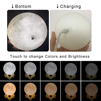 Dropship 3D Tlač Nabíjateľná Mesiac Lampa Farebné Zmeny Dotykový Snímač USB Led Nočné Svetlo Domova Darček k Narodeninám Stolové Lampy