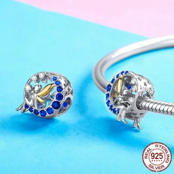 DISINIYA Lunárny Mesiac & Víla Elf Charms 925 Sterling Silver Blue CZ Perličiek Fit Originálny Náramok, Náhrdelník DIY Šperky Čo FNC070