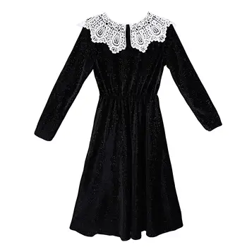 COIGARSAM 3XL Plus Veľkosť Roztomilý Čipky Ženy šaty Nové Jarné Šaty Black Y6861