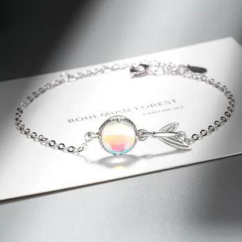 925 Sterling Silver Farebné Moonstone kúzlo Náramok pre ženy Fishtail Reťazca Náramok Módne Kórea Šperky 2020 Nové