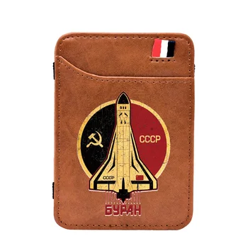 Klasické Čierne Sovietskom Priestore Odznak CCCP Digitálna Tlač Magic Peňaženky Muži Ženy Kožené Krátke Peniaze Klipy Karty Kabelku